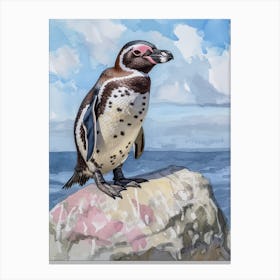 Humboldt Penguin Breakwater Watercolour Painting 4 Canvas Print