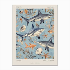 Pastel Blue Pelagic Thresher Watercolour Seascape Pattern 1 Poster Canvas Print