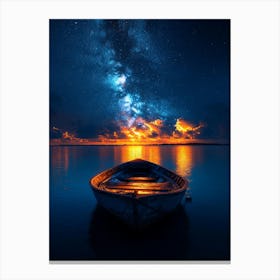 Night Sky With A Boat Canvas Print