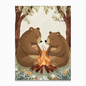 Brown Bear Two Bears Sitting Together By A Campfire Storybook Illustration 2 Canvas Print