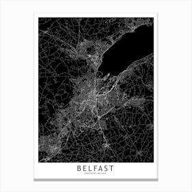 Belfast Black And White Map Canvas Print