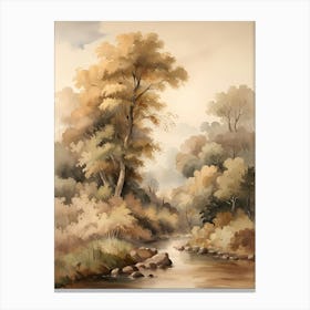 Stream Forest Nature Landscape Watercolor Art Painting Trees Canvas Print