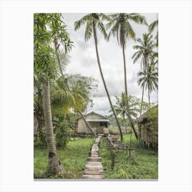 Huts In The Jungle With Palm Trees Canvas Print