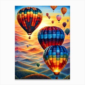 Hot Air Balloons 6, Hot air balloon festival, hot air balloons in the sky,  beautiful landscape, digital art, digital painting, Canvas Print