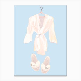 Robe And Slippers of bride with baby blue background wallart printable Canvas Print