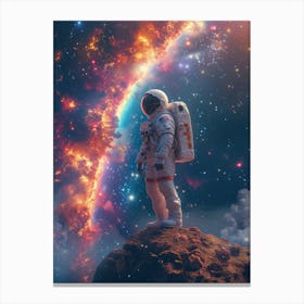 Space Odyssey: Retro Poster featuring Asteroids, Rockets, and Astronauts: Space Astronaut In Space Canvas Print