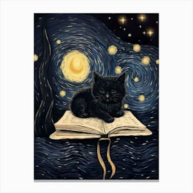 Starry Night Cat Painting Canvas Print