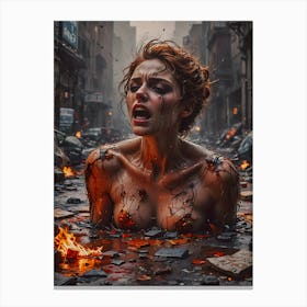 Woman Burning In A City~ Escape Clause ~ Reimagined Canvas Print