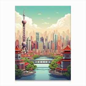Shanghai Pixel Art 1 Canvas Print