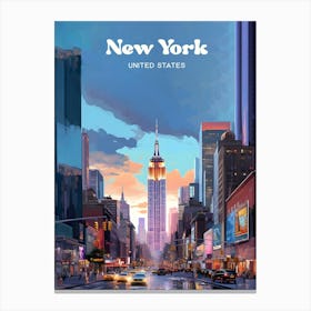 New York United States Nighttime Modern Travel Art Canvas Print