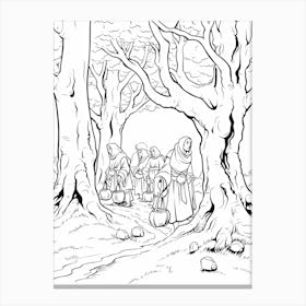The Dark Forest (Snow White And The Seven Dwarfs) Fantasy Inspired Line Art 3 Canvas Print