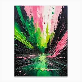 Splatter Abstract Pink Green Painting Canvas Print