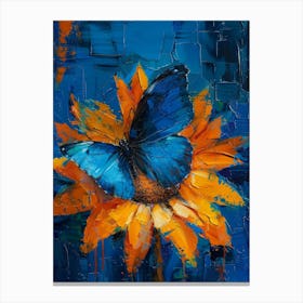 Blue Butterfly On Sunflower 3 Canvas Print