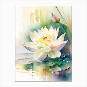 Blooming Lotus Flower In Pond Storybook Watercolour 3 Canvas Print