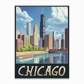 Vintage Chicago City Skyline Poster Canvas Print