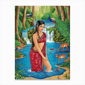 Indian Woman In The Forest Canvas Print