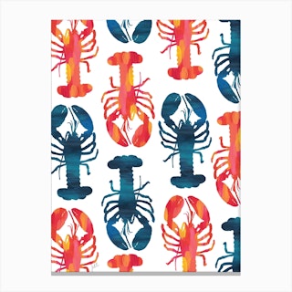 Blue And Pink Lobsters Canvas Print