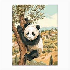 Giant Panda Cub Climbing A Tree Storybook Illustration 4 Canvas Print