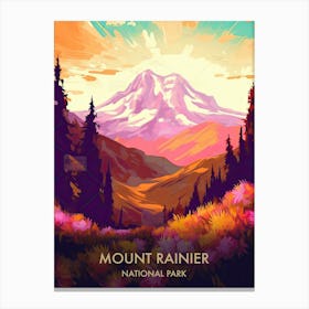 Mount Rainier National Park Travel Poster Illustration Style 1 Canvas Print