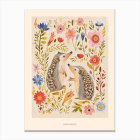 Folksy Floral Animal Drawing Hedgehog Poster Canvas Print