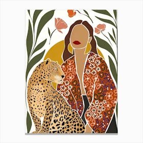 Leopard And Woman Canvas Print