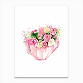 Roses And Tea Pot Canvas Print