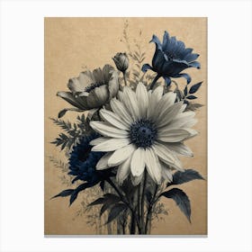 Blue And White Flowers hamptons Canvas Print