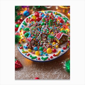 Christmas Plate With Gingerbread Canvas Print