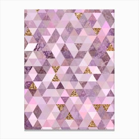 Abstract Triangle Geometric Pattern in Pink and Glitter Gold n.0009 Canvas Print