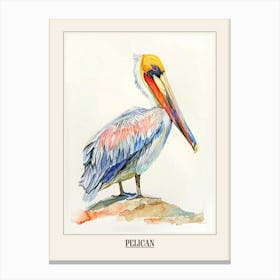 Pelican Colourful Watercolour 4 Poster Canvas Print
