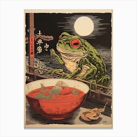 Frog Eating Ramen, Matsumoto Hoji Inspired Japanese Woodblock 2 Canvas Print