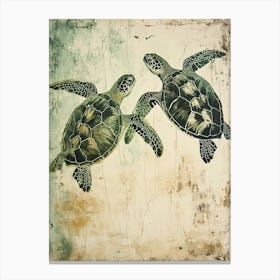 Vintage Sea Turtle Friends Illustration 2 Canvas Print