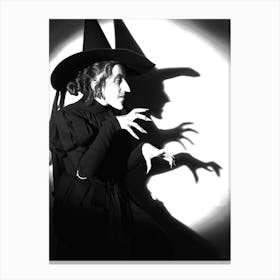 Wicked Witch, Black and White Old Photo, Vintage Halloween Wall Decor Canvas Print