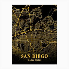 San Diego Gold City Map 1 Canvas Print
