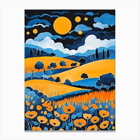 Cartoon Poppy Field Landscape Illustration (38) Canvas Print