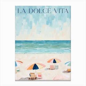 La Dolce Vita. Gouache Sea Landscape with Quote. Vintage Travel Canvas Print