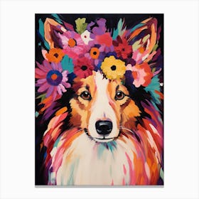 Shetland Sheepdog Portrait With A Flower Crown, Matisse Painting Style 4 Canvas Print