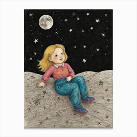Little Girl On The Moon Canvas Print