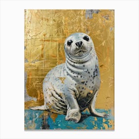Harp Seal Pup Gold Effect Collage 2 Canvas Print