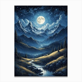 Moonlight In The Mountains 6 Canvas Print