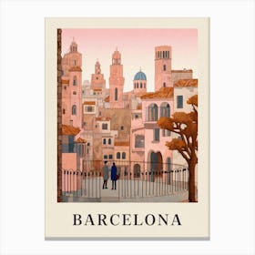 Barcelona Spain 2 Vintage Pink Travel Illustration Poster Canvas Print
