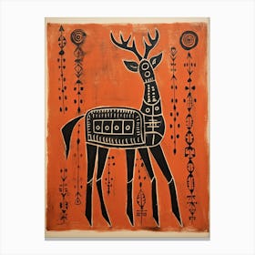 Deer, Woodblock Animal  Drawing 3 Canvas Print