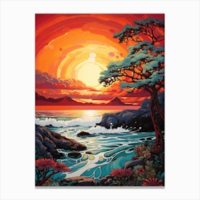 Coral Beach Australia At Sunset, Vibrant Painting 5 Canvas Print