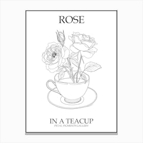 Rose In A Teacup Line Drawing 3 Poster Canvas Print