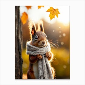 Squirrel Nestled In An Oversized Scarf Cashmere Texture Softly Enveloping Its Petite Frame Cozy Be Canvas Print