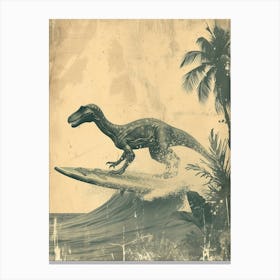 Vintage Iguanodon Dinosaur On A Surf Board  2 Canvas Print