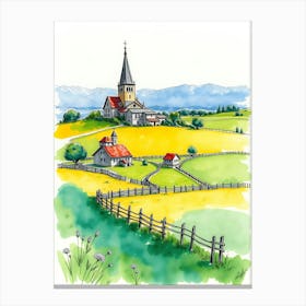 Watercolor Of A Farm Canvas Print