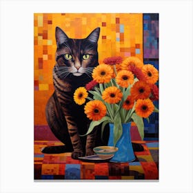 Cat With Flowers 1 Canvas Print