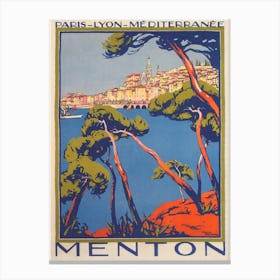 Menton France Vintage Travel Poster Canvas Print