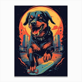 Rottweiler Dog Skateboarding Illustration 2 Canvas Print